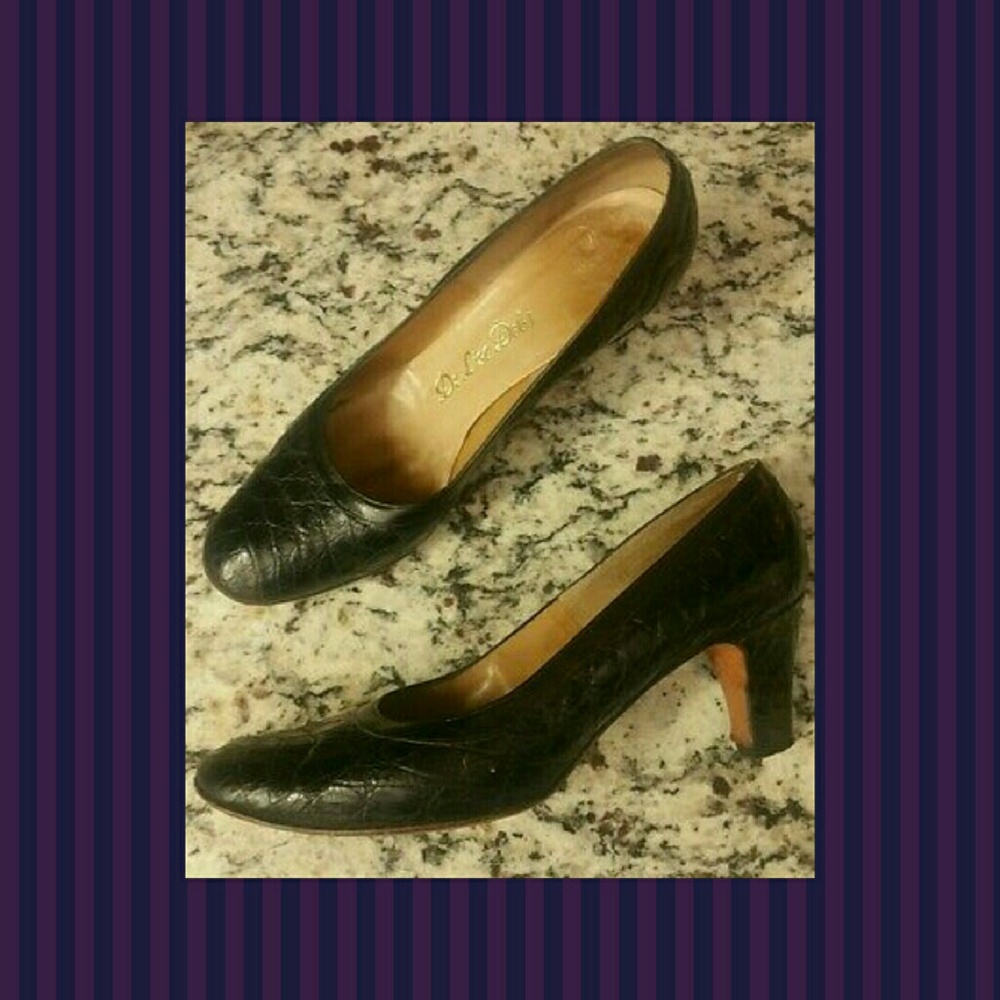 Classic Black Alligator Pumps, Leather Soles